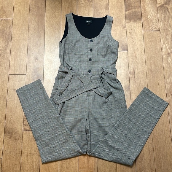 Frank & and Oak Plaid Check Jumpsuit Pant Suit Sleeveless Belt Button Small New - Picture 3 of 10